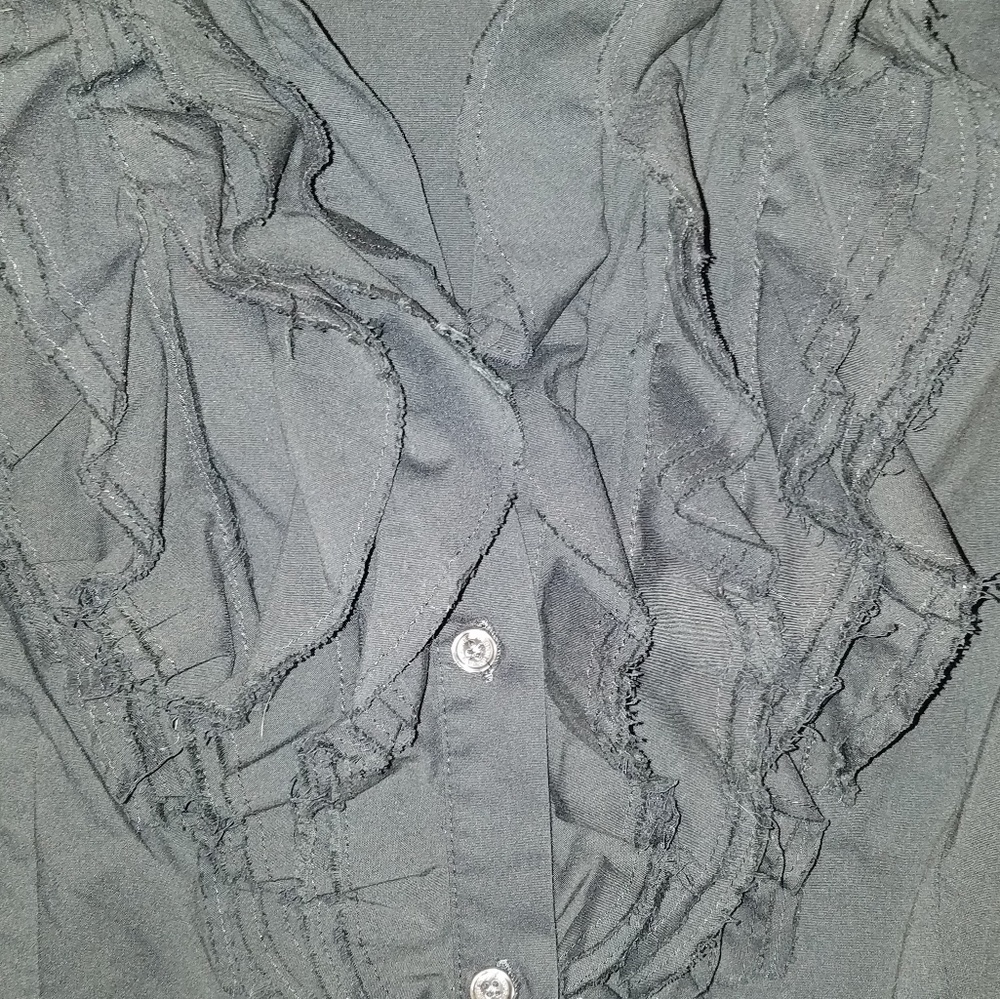 Black Button Down With Ruffled Accent - image 2